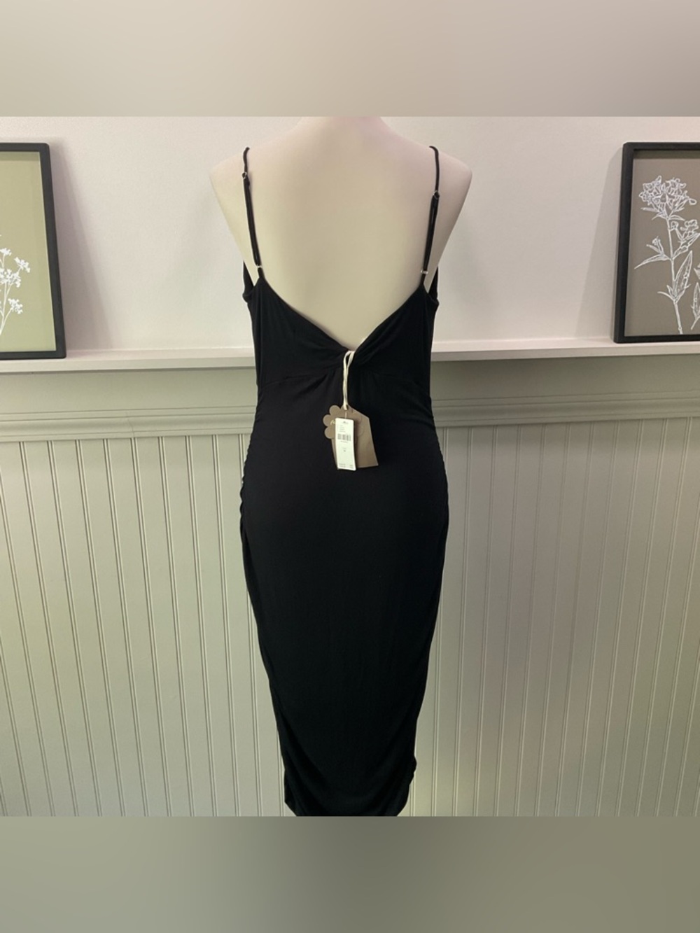 Forever That Girl Anthropologie Black Ruched Midi Dress M NWT Twist Front - Picture 3 of 3